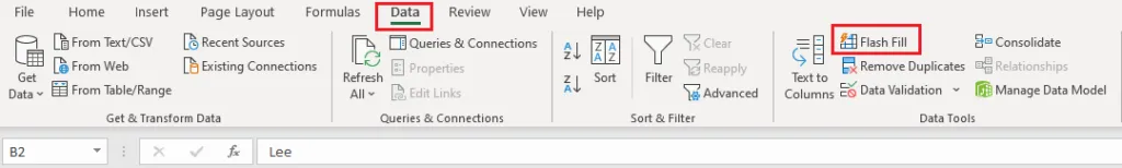 Flash Fill on the Data tab