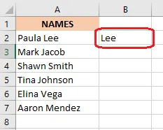 Typing the first last name in B2