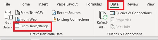 From Table/Range on the Data tab