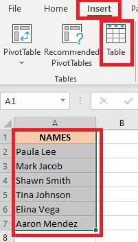 Insert > Table