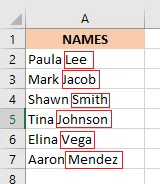 A list of full names with the last names outlined