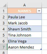 The names in a table