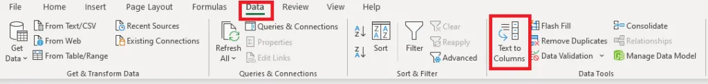 Text to Columns on the Data tab