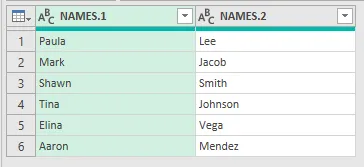First and last names in two columns