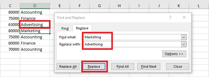 The first match replaced with Advertising