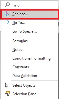 Choosing Replace from the Find & Select menu