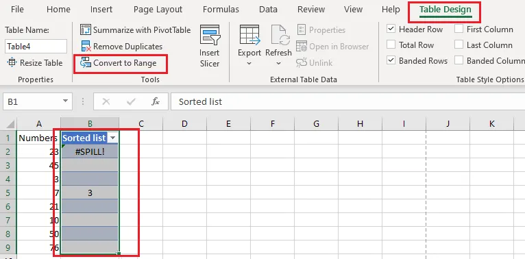 Convert to Range on the Table Design tab