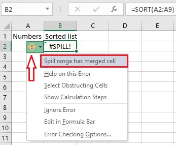 Merged cells blocking the spill range
