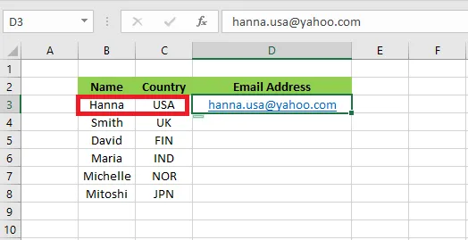 Typing the first email address in D3