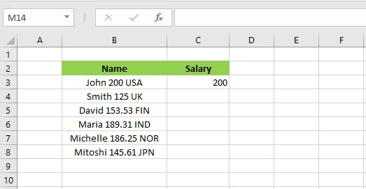 Typing 200 in C3 as a Flash Fill example