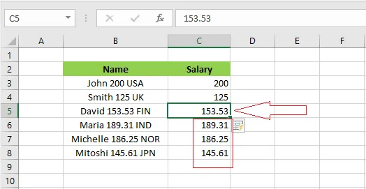 Flash Fill corrected after typing a second example