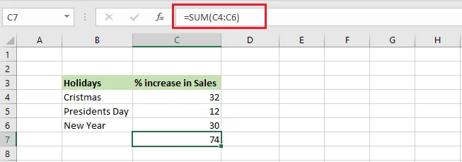 Cell C7 with a SUM formula