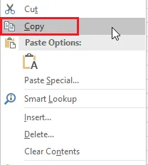 Copying the formula from the right-click menu