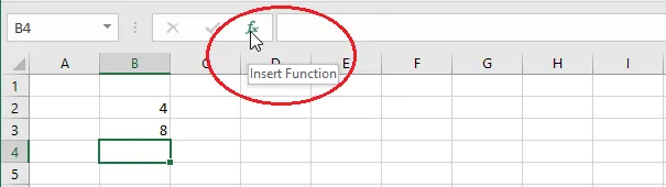 The Insert Function button next to the formula bar