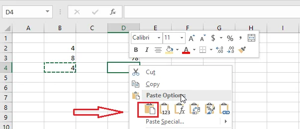 Pasting the formula into D4