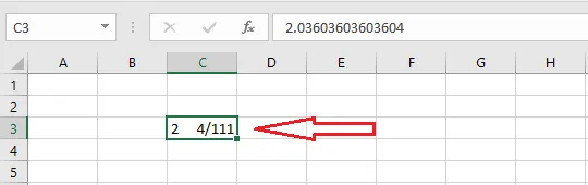 The fraction 2 4/111 shown exactly with the three-digit format