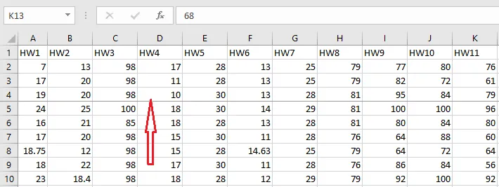 Rows 1 to 4 frozen above row 5