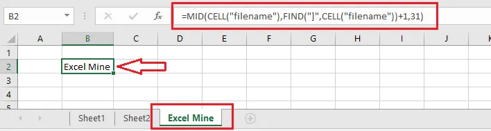 The MID formula returning the sheet name