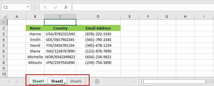 Sheet1 and Sheet2 selected together while holding Ctrl