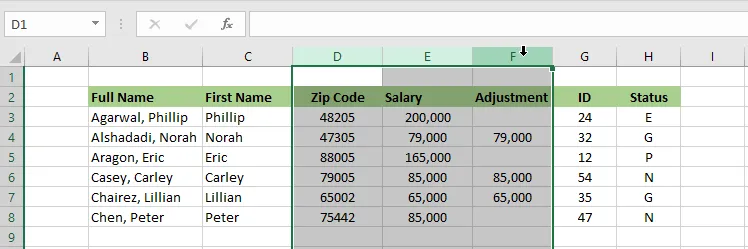 Selecting the columns to group
