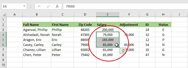 Selecting the cells whose data should be hidden