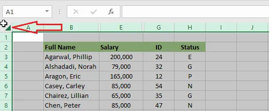 Clicking the corner button to select the whole sheet