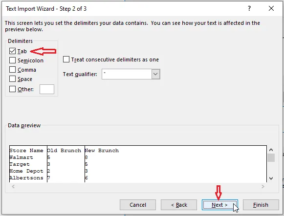 Ticking Tab as the delimiter