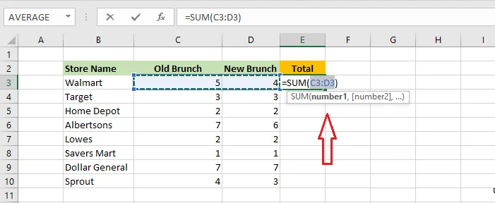 AutoSum inserted with Alt + =