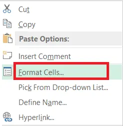 Choosing Format Cells