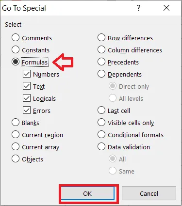 Choosing Formulas in Go To Special
