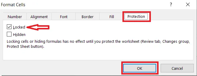 The Locked box on the Protection tab
