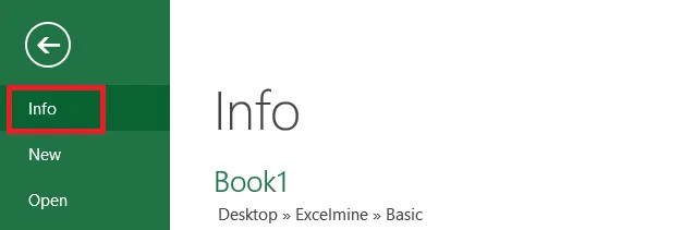 The Info page on the File tab