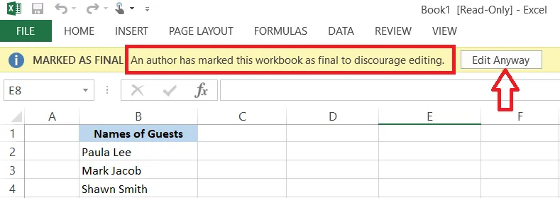 The Marked as Final message bar with Edit Anyway