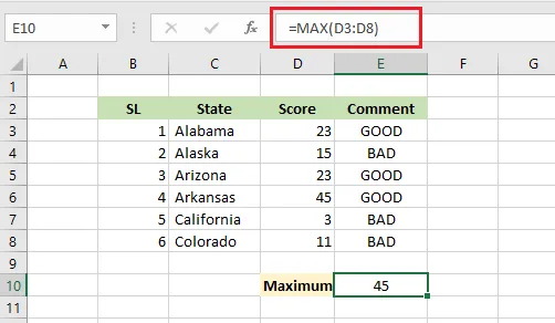 The MAX function returning the largest value