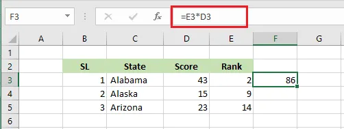 Multiplying D3 by E3 with a formula