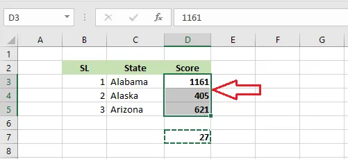Each value multiplied by 27