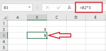 The formula =B2*3 in cell B3