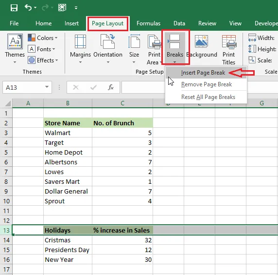 Insert Page Break under Breaks on the Page Layout tab