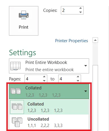 The Collated and Uncollated options