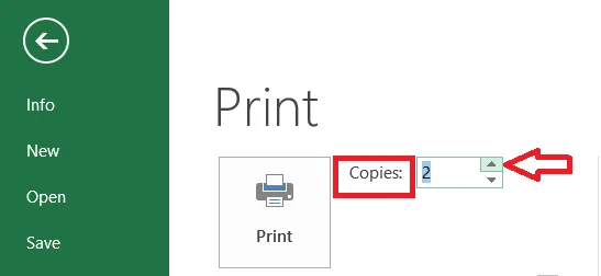 Setting the number of copies to 2