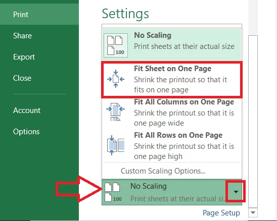 Choosing Fit Sheet on One Page