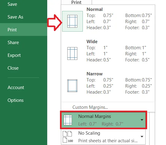 Choosing a preset margin