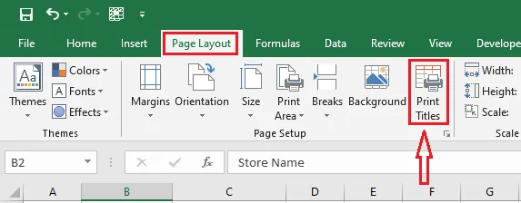 The Print Titles button on the Page Layout tab