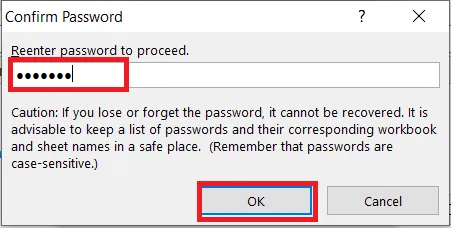 Confirming the password