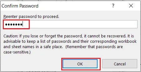 Confirming the password