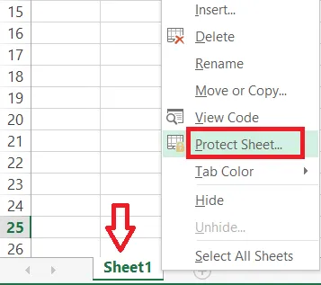Protect Sheet in the sheet tab's right-click menu