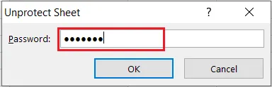 Entering the password to unprotect the sheet