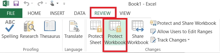 Protect Workbook on the Review tab