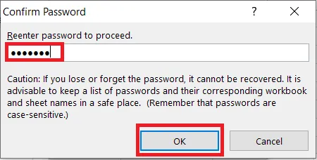 Confirming the password