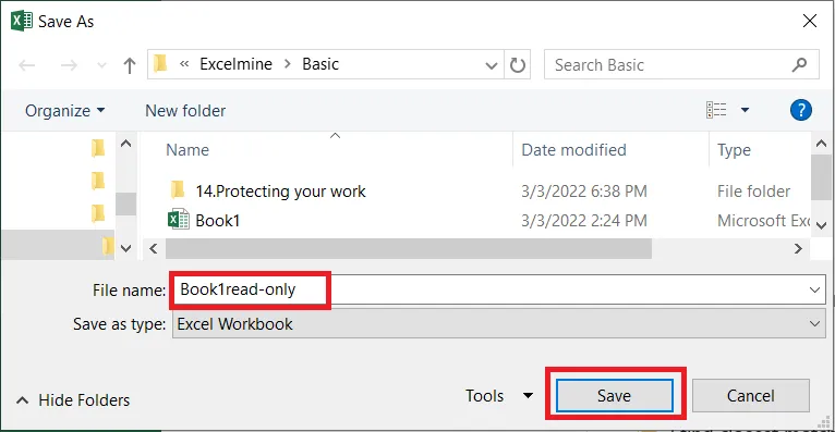 Saving the read-only workbook